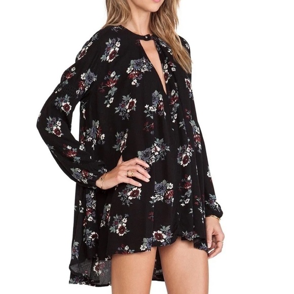 Free people black free swing top tunic dress floral print small - Picture 2 of 11